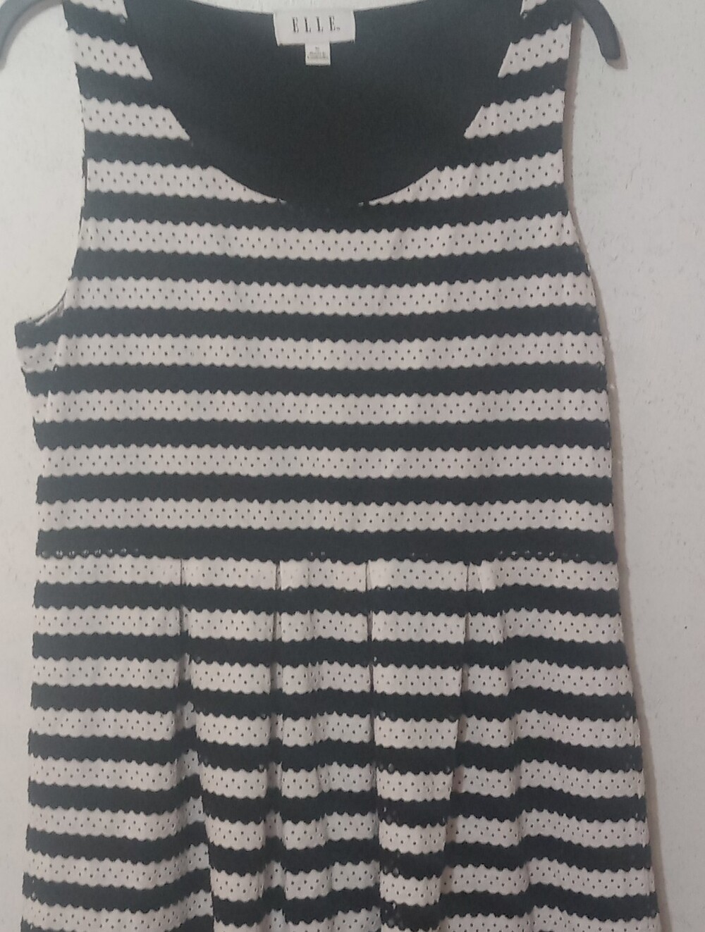 Elle Black and White Eyelet Stripe Midi Dress